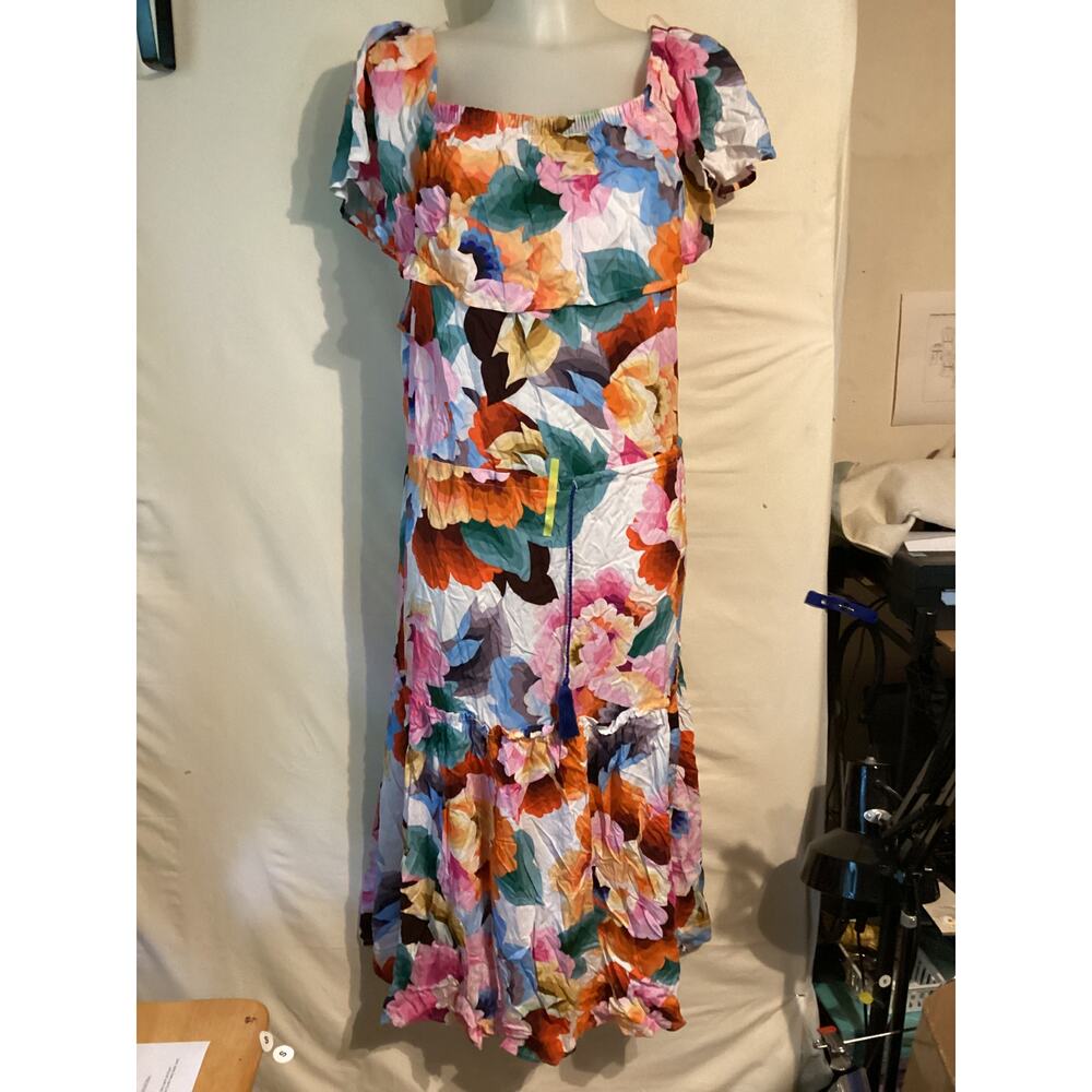 5017 NWOT La Blanca Floral Off the Shoulder Midi Dress Cover Up Size Extra Large